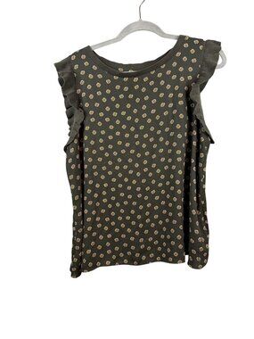 Floral Sleeveless Top With Ruffled Shoulders By Loft Size L In Green